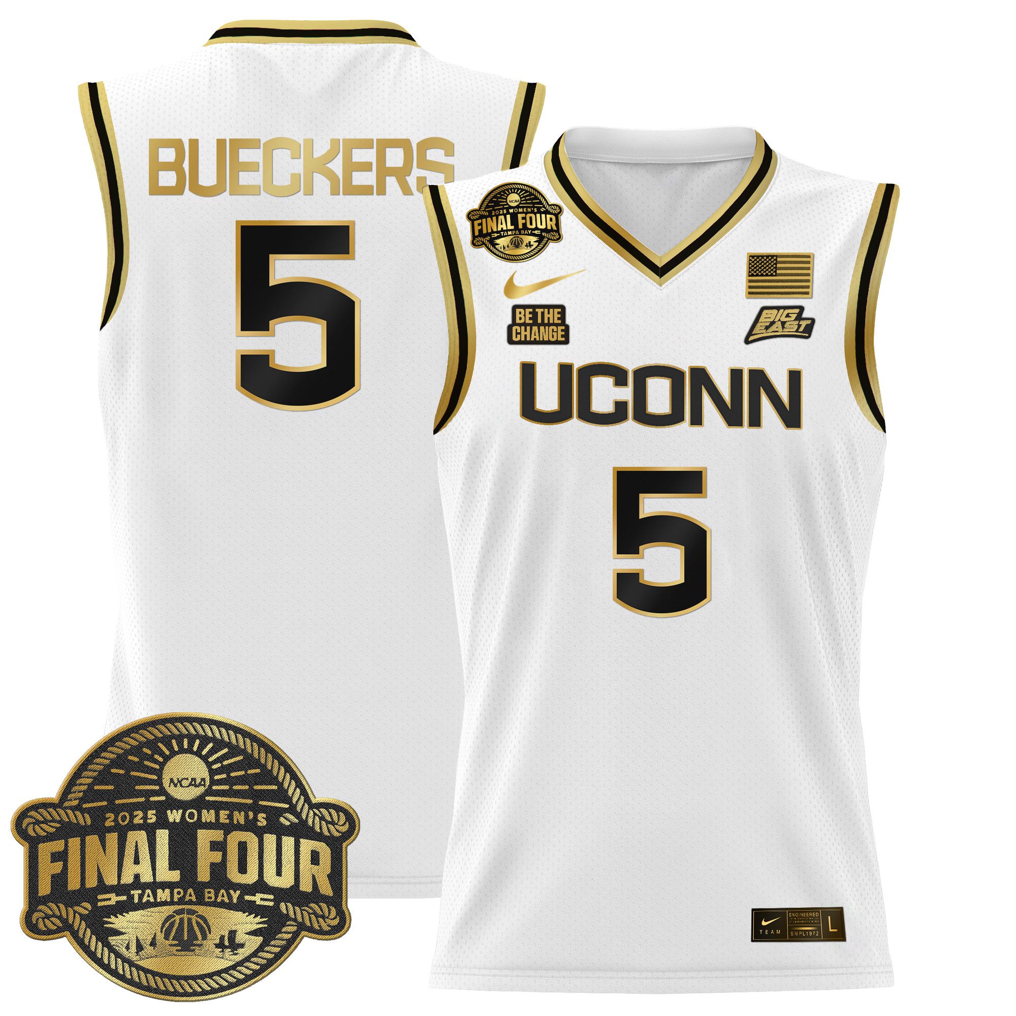 Men UConn Huskies 5 Bueckers White Nike 2025 Big Eat Final Four Patch Lightweight Basketball NCAA Jerseys